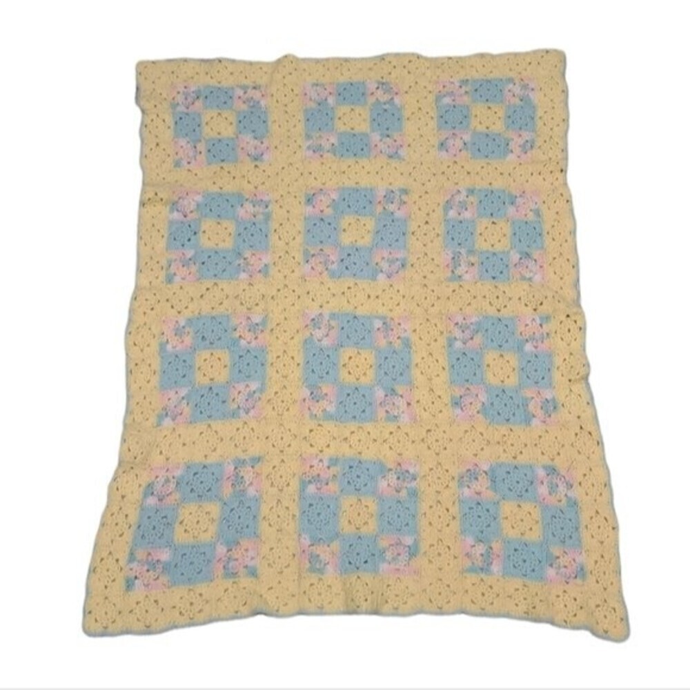 Handmade Crochet Afghan Granny Square Pastel Blanket
